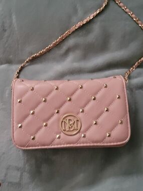 Badgley Mischka Studio Quilted Studded Blush Pink Chain Crossbody Bag